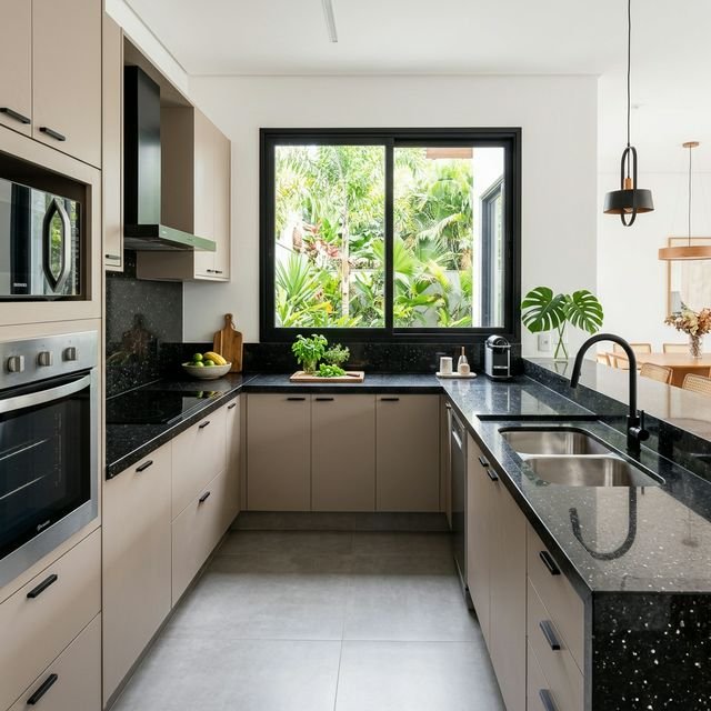 Bancada em mármore Emperador para cozinha gourmet